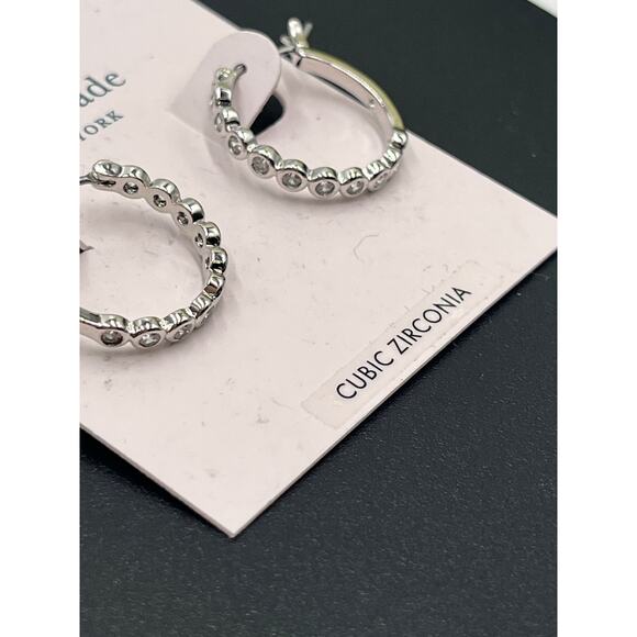 Kate Spade NY Full Circle Huggie CZ Pave Hoop Silver Plated Earrings New - Picture 3 of 7